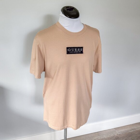 Guess Men's Tan T-Shirt with Logo Patch - Picture 7 of 8